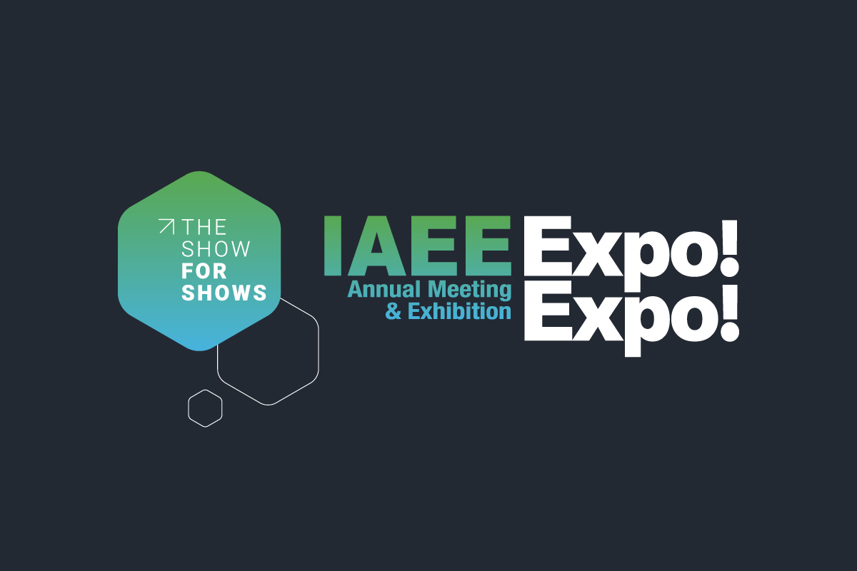 IAEE Expo! Expo! logo on background charcoal color