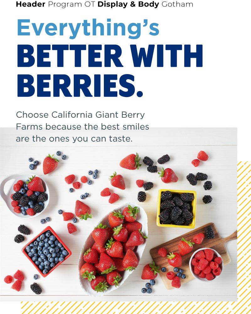 font sampling used for California Giant's brand guide with overhead styled shot of strawberries blueberries blackberries and raspberries on white wood table