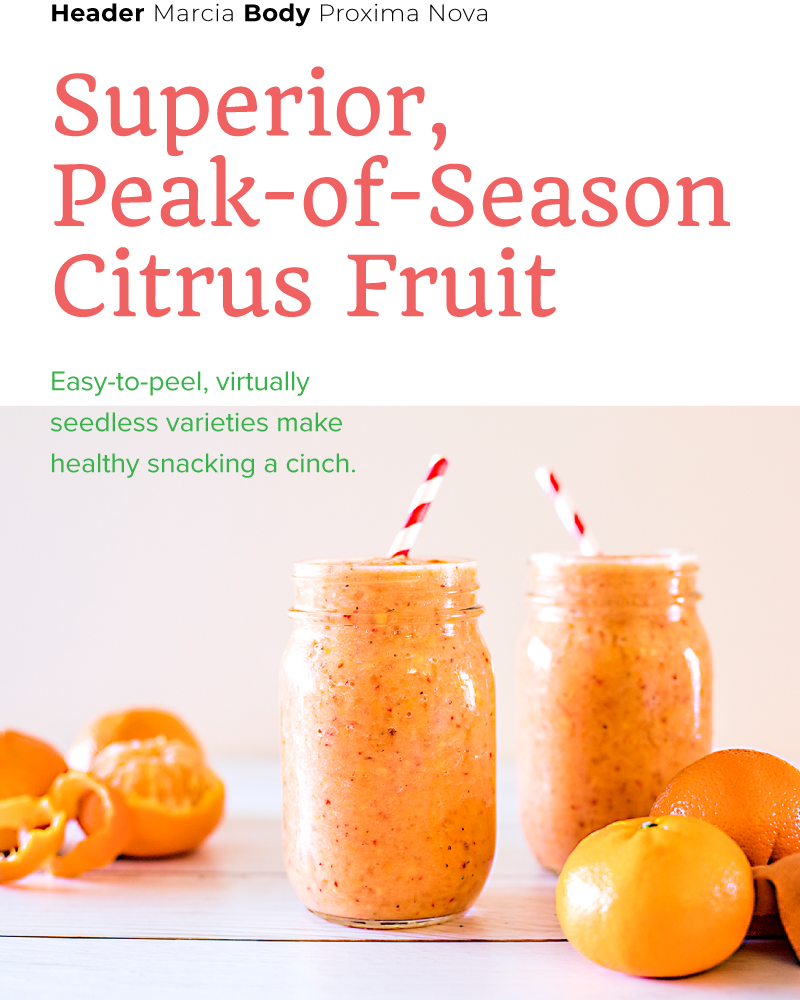 font sampling used for Summer Citrus from South Africa's brand guide with an image of citrus fruits and two mason jars with citrus smoothies and striped straws