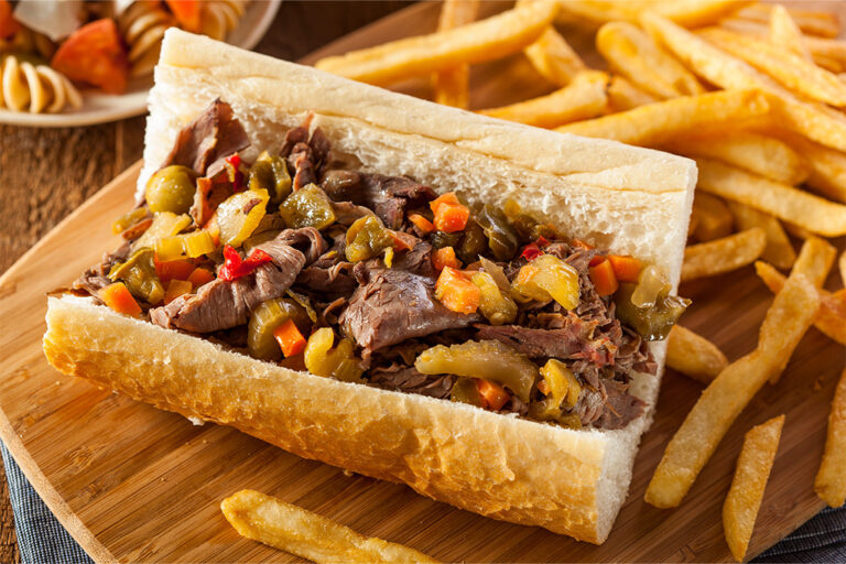 Italian beef sandwich with fries
