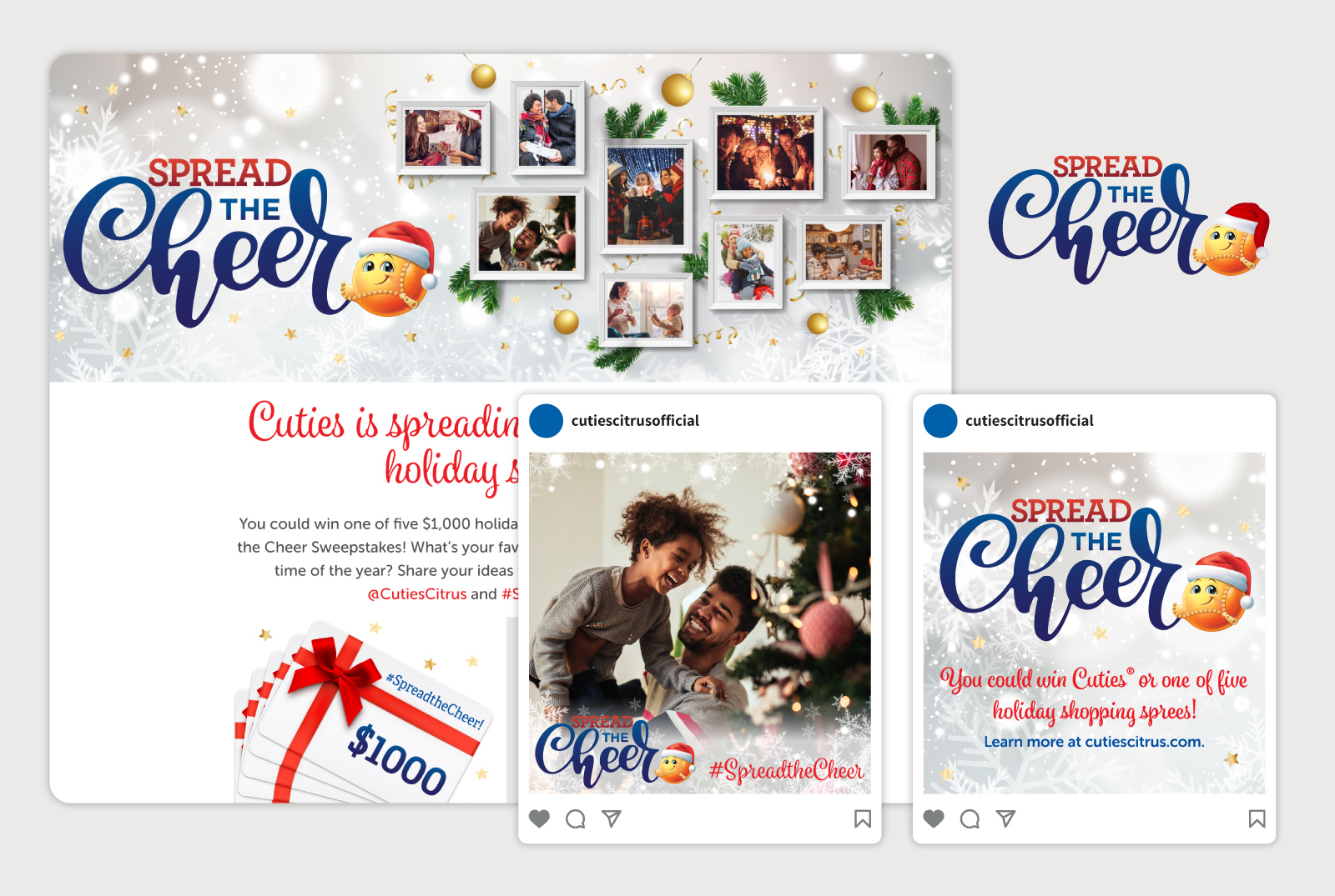 Collage of design examples from the promotion Spread the Cheer