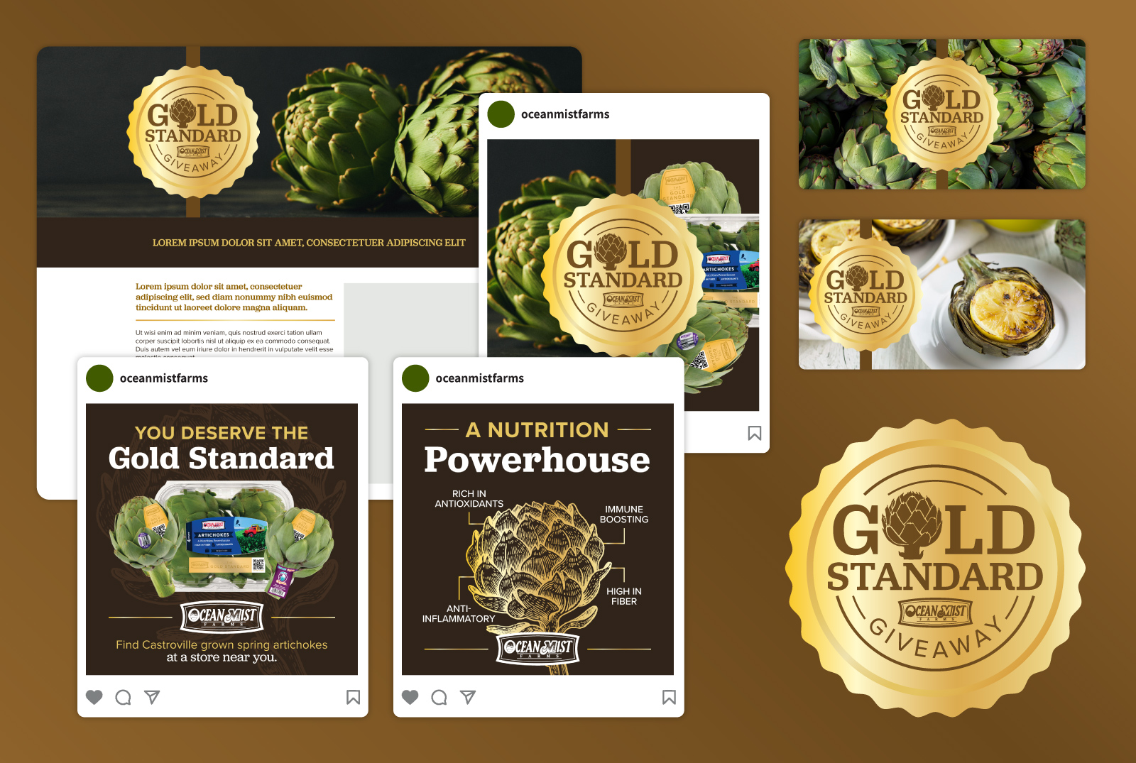 Collage of design examples from the promotion Gold Standard Giveaway