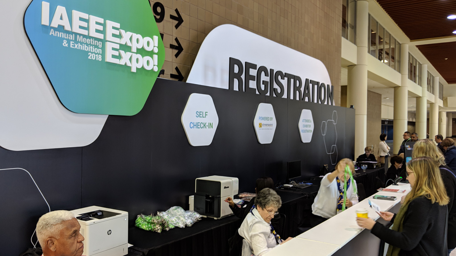 Photo of the IAEE Expo! Expo! registration booth with branded signage