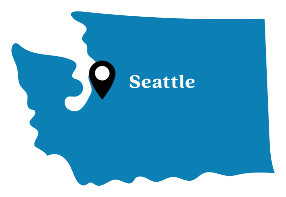 Washington state shape with Seattle map point