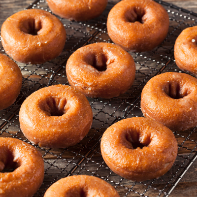 Glazed donuts on rack