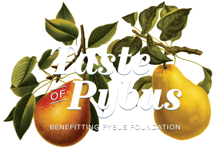 Taste of Pybus logo with fruit illustration behind