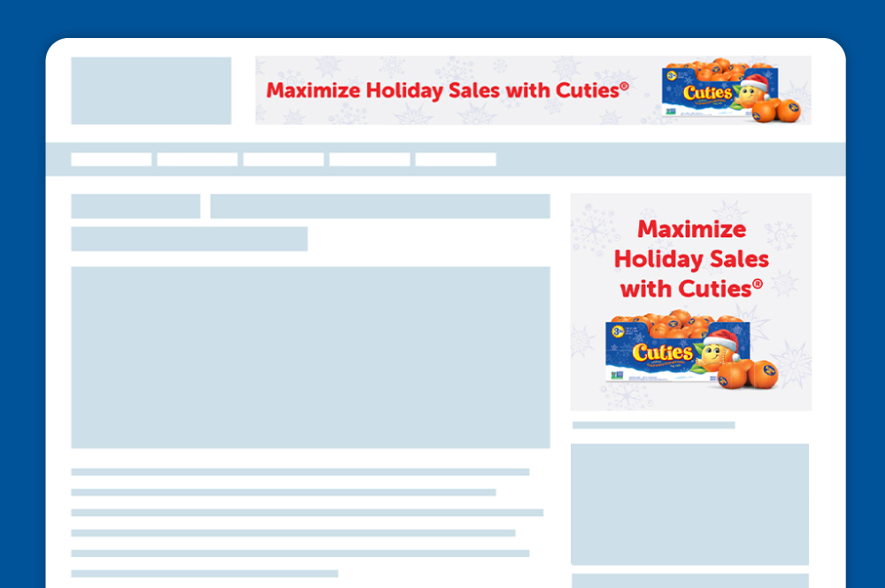 A mock-up of two web banner ads that say "Maximize Holiday Sales with Cuties®"