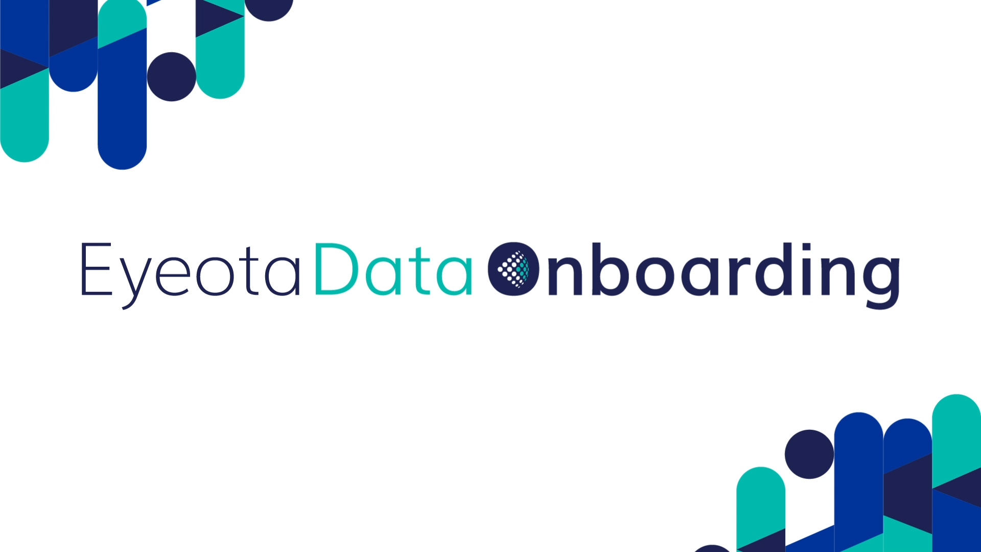 an illustrated image featuring dark blue, medium blue, and green abstract shapes with text that says "Eyeota Data Onboarding"