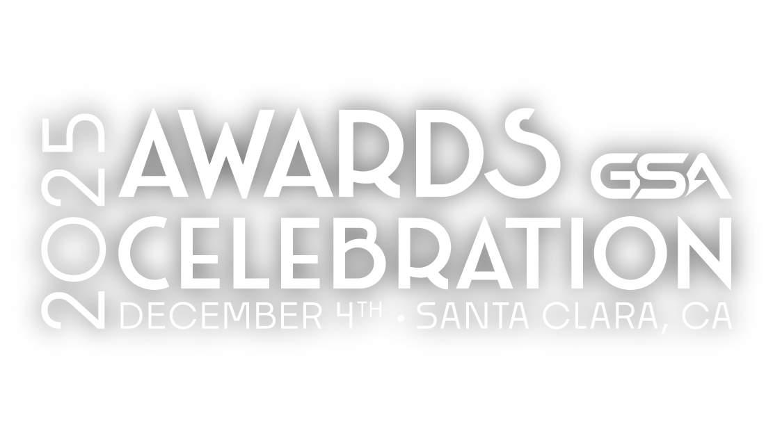 White logo reading "2025 GSA Awards Celebration" with the date December 4th in Santa Clara, CA