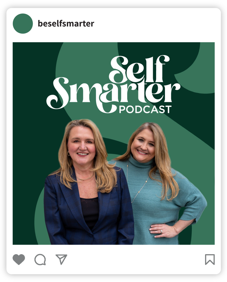 Example of a Self Smarter social post that says "Self Smarter Podcast" with an image of podcast hosts Dan'l and Megan