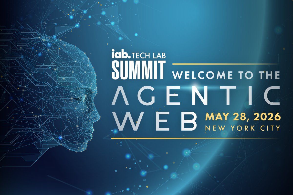 Blue space background with logo reading "IAB Tech Lab Summit: Welcome to the Agentic Web"