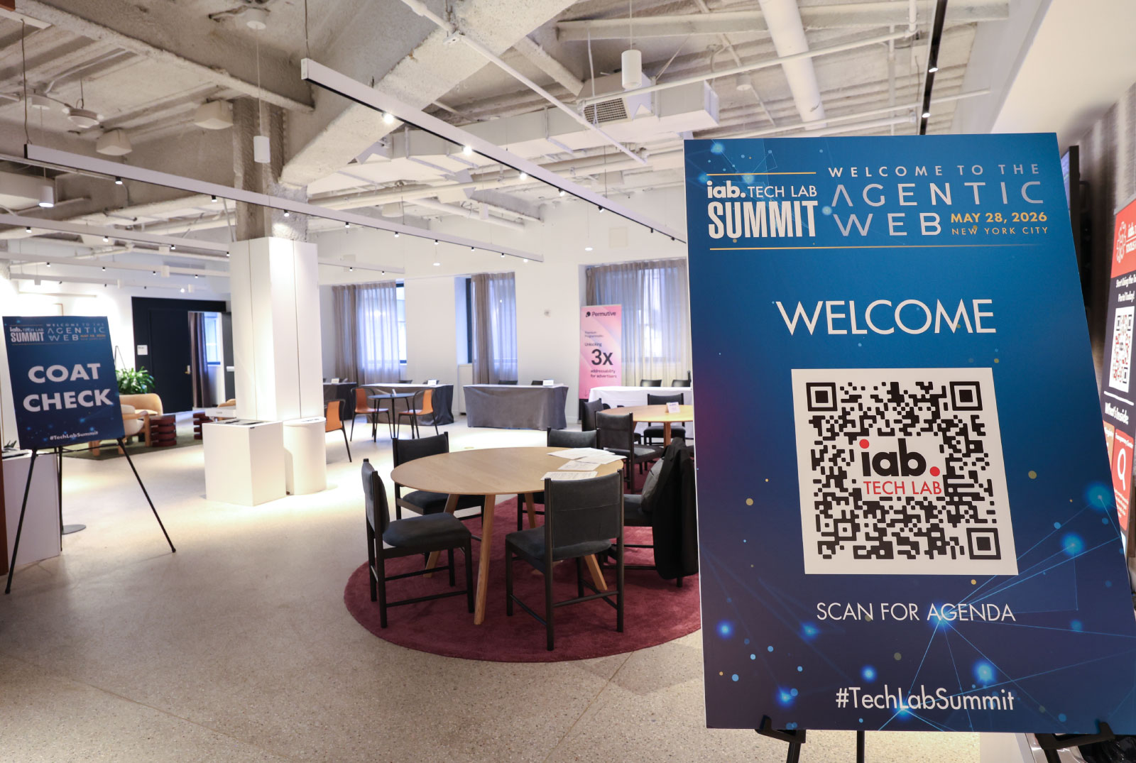 Expo hall entryway with IAB Tech Lab Summit Agentic Web branded signage